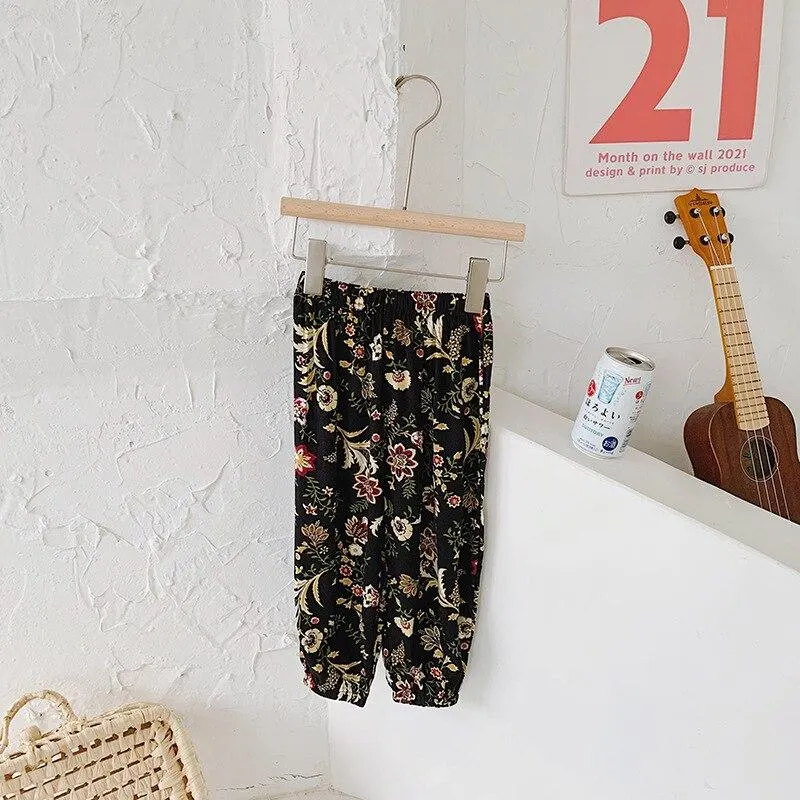 2-8T  Flower Print Pant For Girls Toddler Kid baby Clothes Spring Summer Loose Floral Elegant Cute Sweet Cotton Beach Trousers