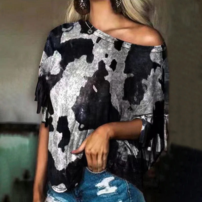 Contrast Printed Fringe Short Sleeve T-Shirt