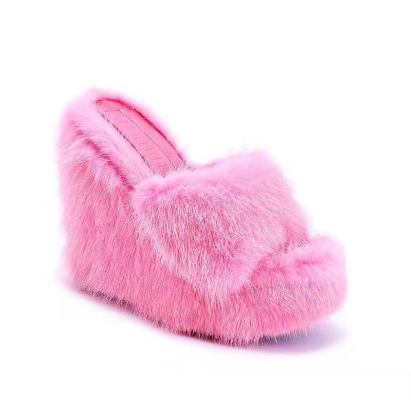 Colorful Pointed Toe Fluffy Wedge Sandals