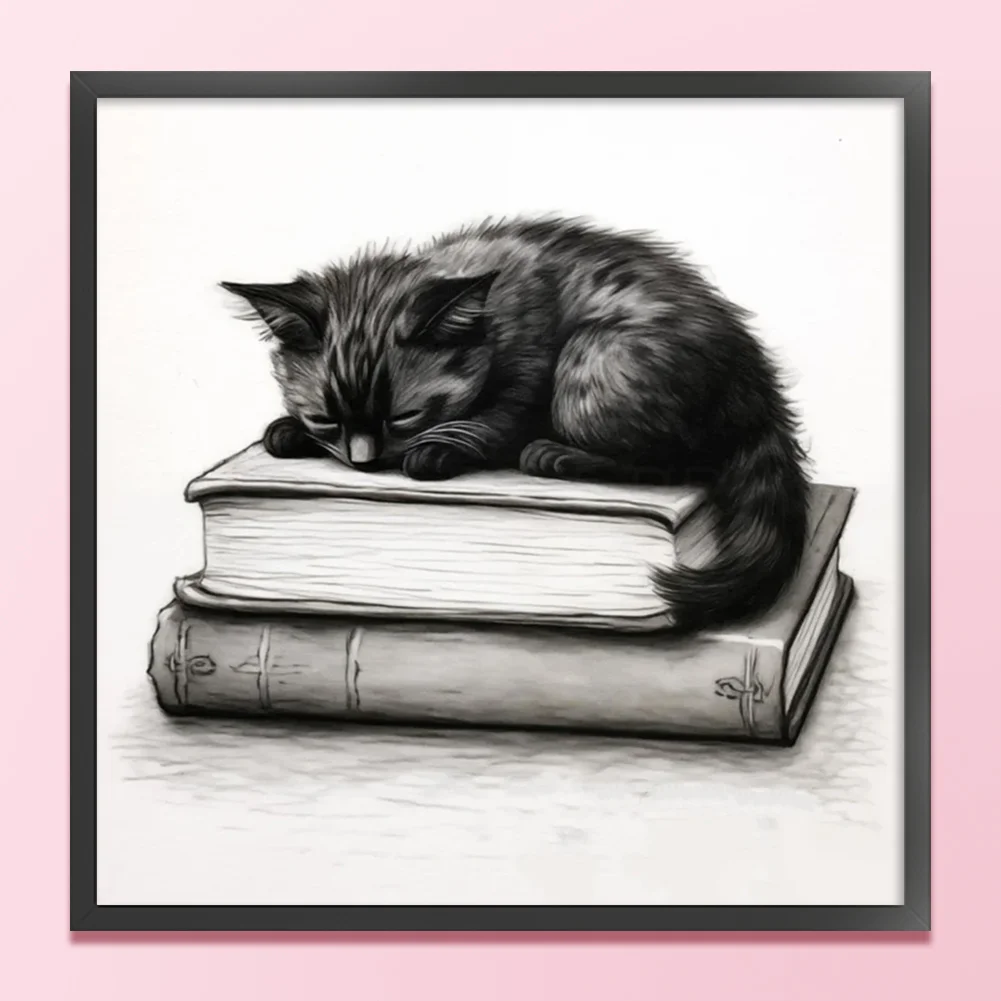 11CT Full Stamped Cross Stitch - Book Black Cat(Canvas|40*40CM)