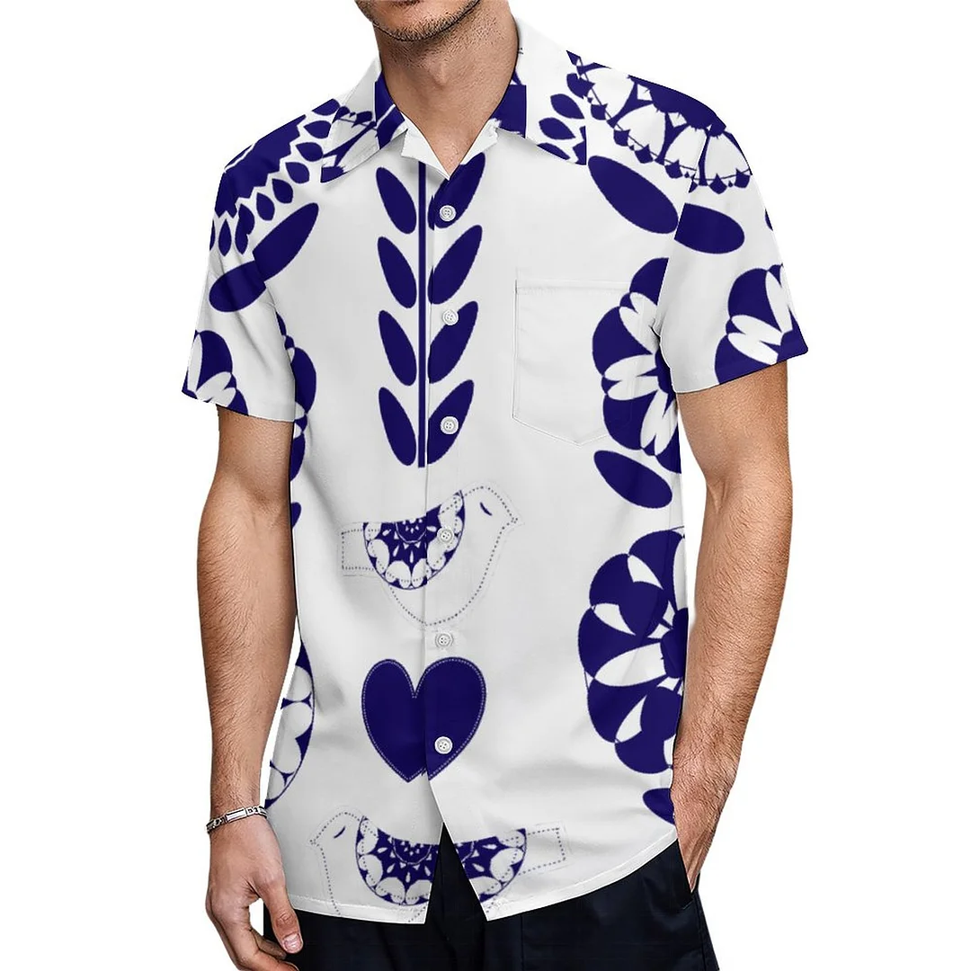 Short Sleeve Nordic Folk Flowers Birds Hawaiian Shirt Mens Button Down Plus Size Tropical Hawaii Beach Shirts