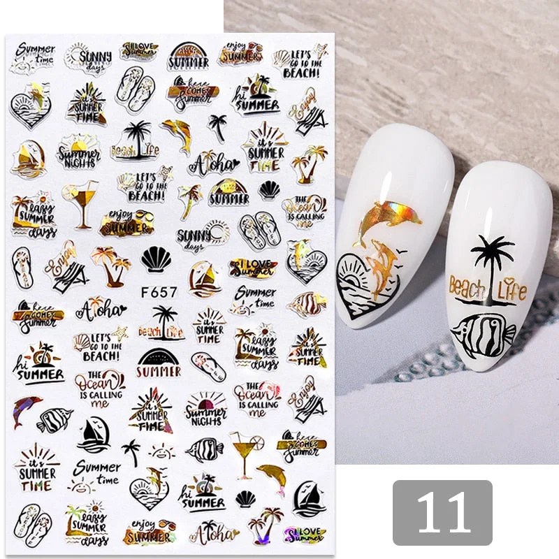 1PC Gold Black Bronzing Leaves Tree 3D Nail Sticker Iridescent Geometrics Lines Adhesive Transfer Sticker DIY Nail Decoration-Nail Inspo