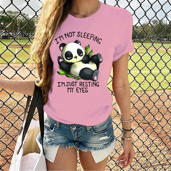 Cute Panda I'm Not Sleeping I'm Just Resting My Eyes T-shirts For Women Summer Tee Shirt Femme Casual Short Sleeve Round Neck Tops T-shirts