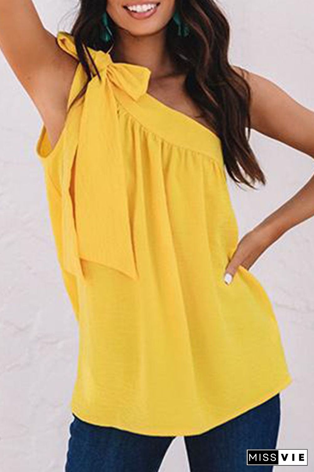 Fashion Sweet Solid Split Joint One Shoulder Tops(5 Colors)