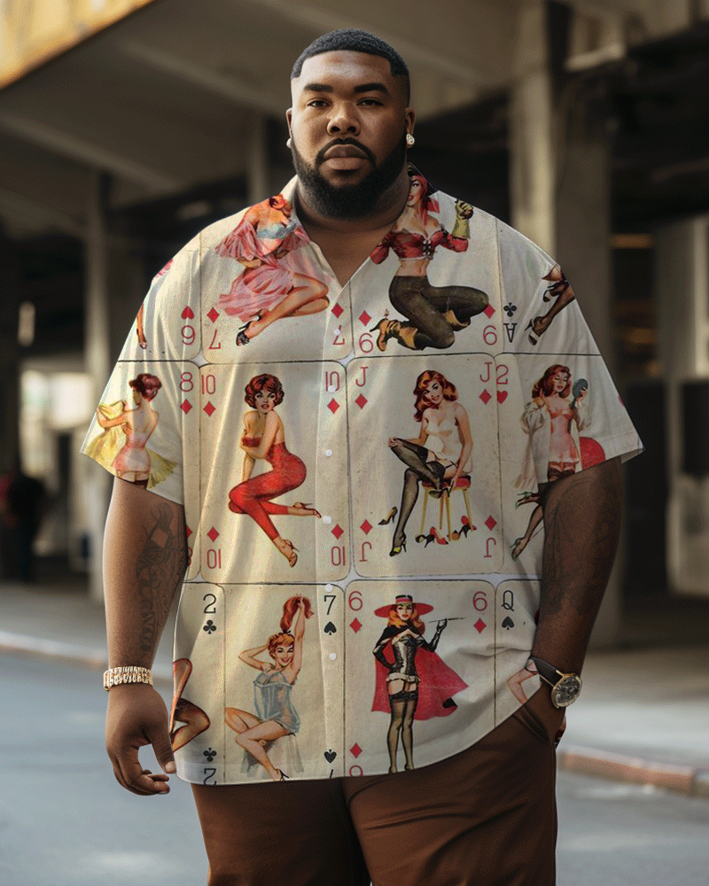 Playing Card Beauty Retro Print Large Men's Hawaiian Shirt