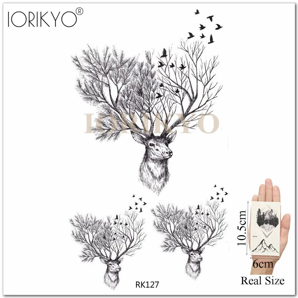 New Black Hummingbird Temporary Tattoo Stickers Women Arm Pencil Sketch Waterproof Tatoos Girls Forearm Birds Fake Tattoo Flower