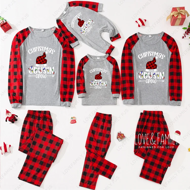  Christmas 2024 Consin Crew Buffalo Plaids Matching Pajamas Set(Gray)