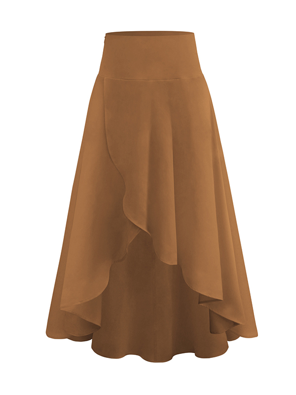 Simple  Asymmetric Split-Front Falbala Solid Color  Skirts Bottoms BROWN-L from Zeagoo