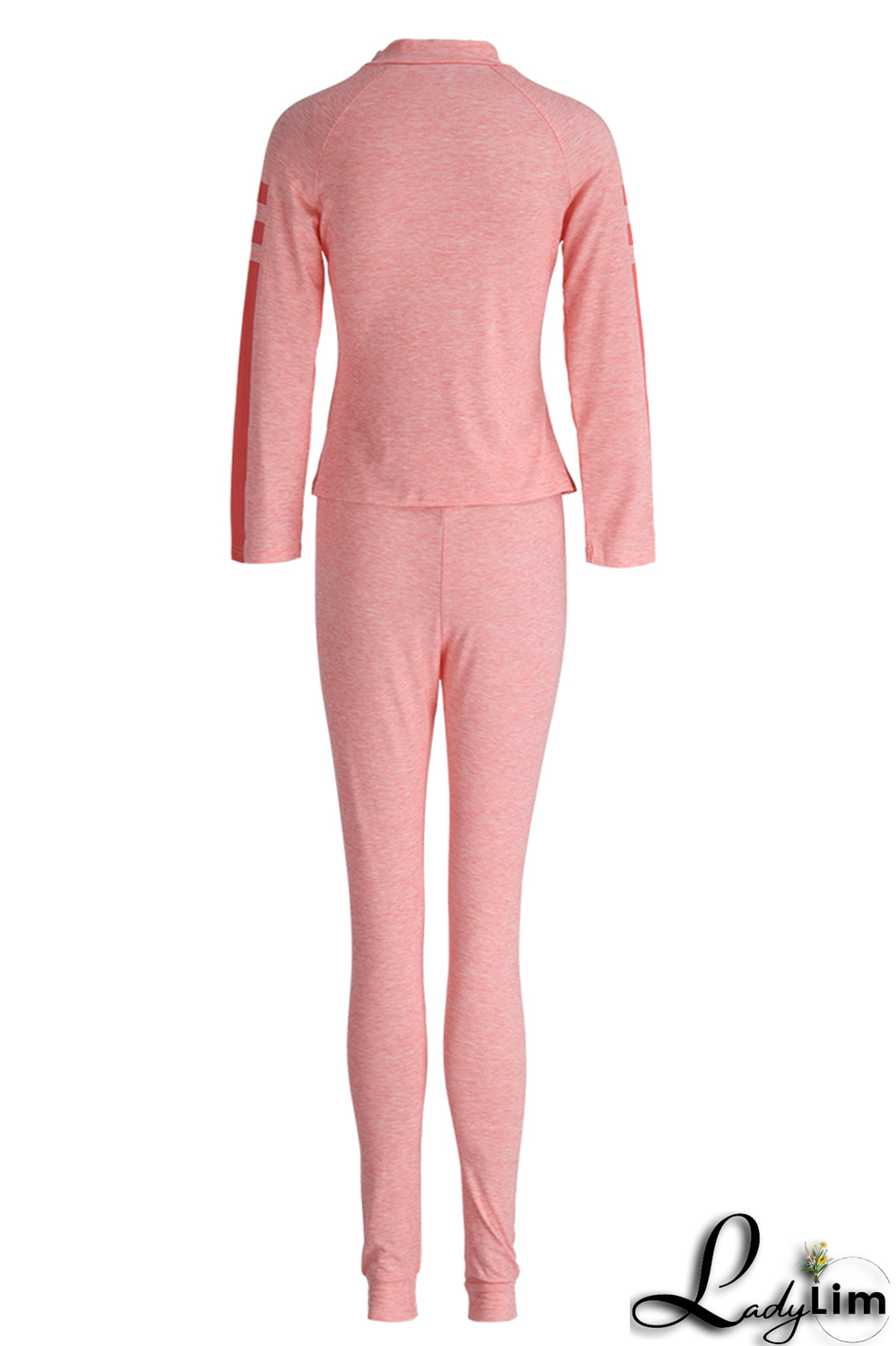 Pink Casual Print Patchwork Zipper Collar Long Sleeve Two Pieces