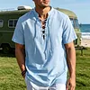 Men's Retro Vacation-Style V-Neck Lace-Up Short-Sleeve Henley Shirt by Inlyline