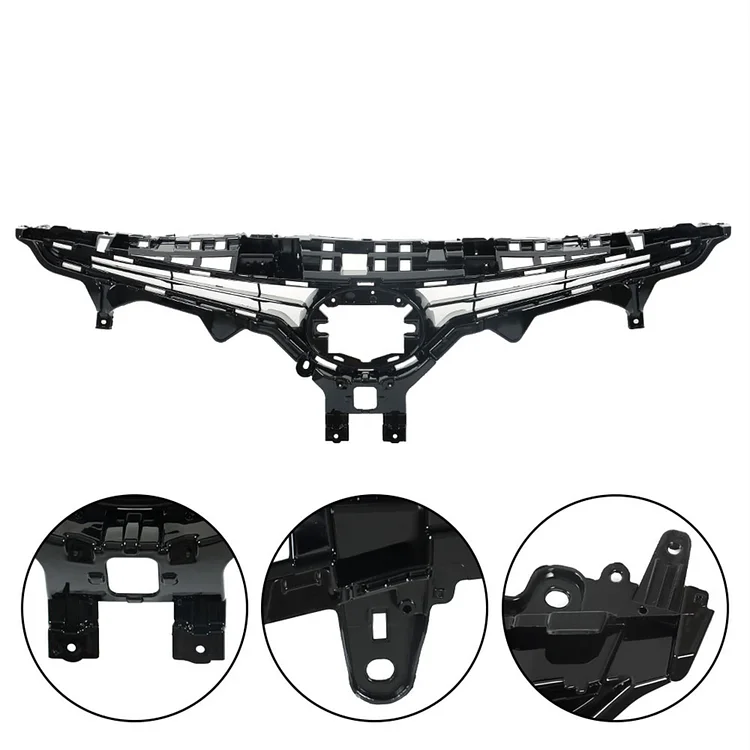 SEBLAFF Front Bumper Hood Grille Upper and Lower Grill Gloss Black with Sensor Holes Replacement for 2018 2019 2020 Camry SE XSE TO1200422 TO1036186