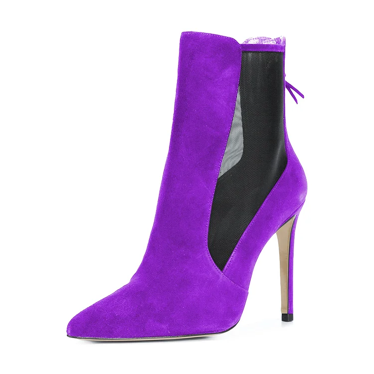 Women's Purple Back Zipper Pointed Toe Stiletto Boots Ankle Boots |FSJ Shoes