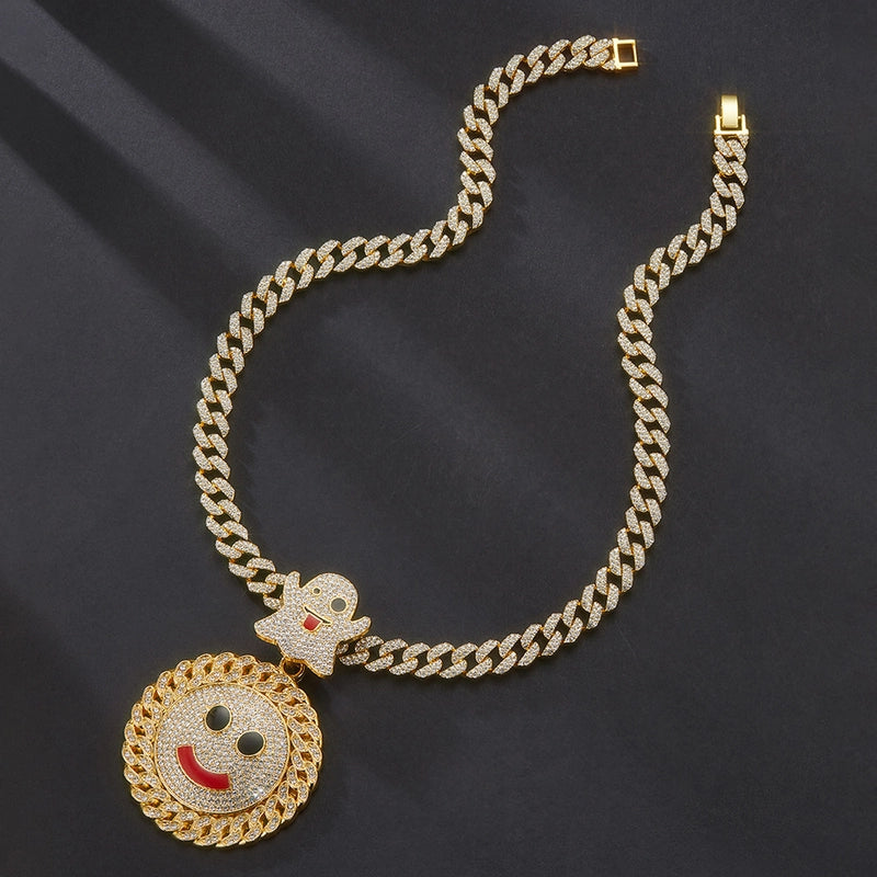 Ghost Smile Face Hip Hop Pendant New Arrival Hip Hop Alloy Full Diamond Cuban Link Chain Pendant Exclusive For