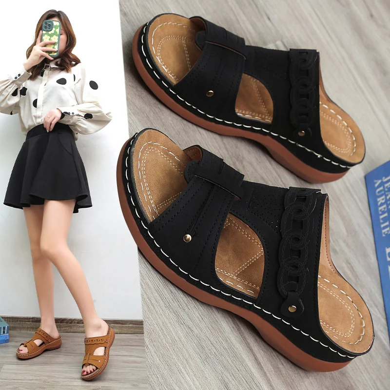 Yyvonne Women's Shoes And Slippers Wear 2025 Summer New Wish Fashion Round Head Comfortable Cool Stepping Line Casual Toe