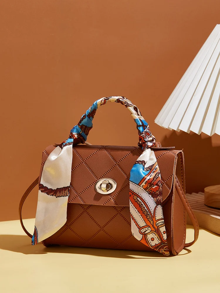 Mini Quilted Embossed Scarf Decor Satchel Bag