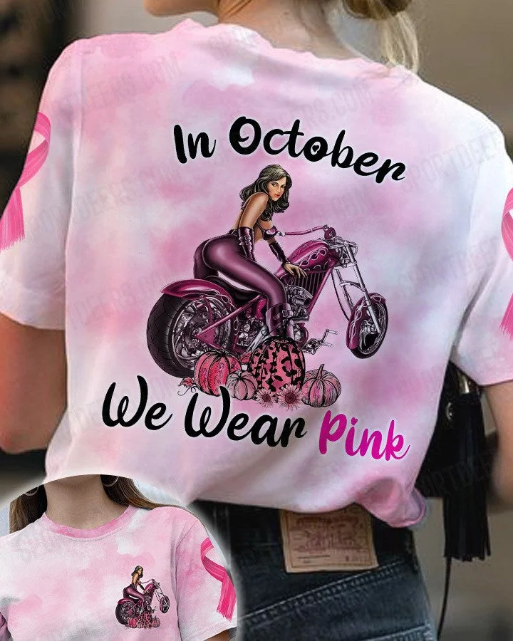 Motorcycle Girl October Pink Breast Cancer Tee
