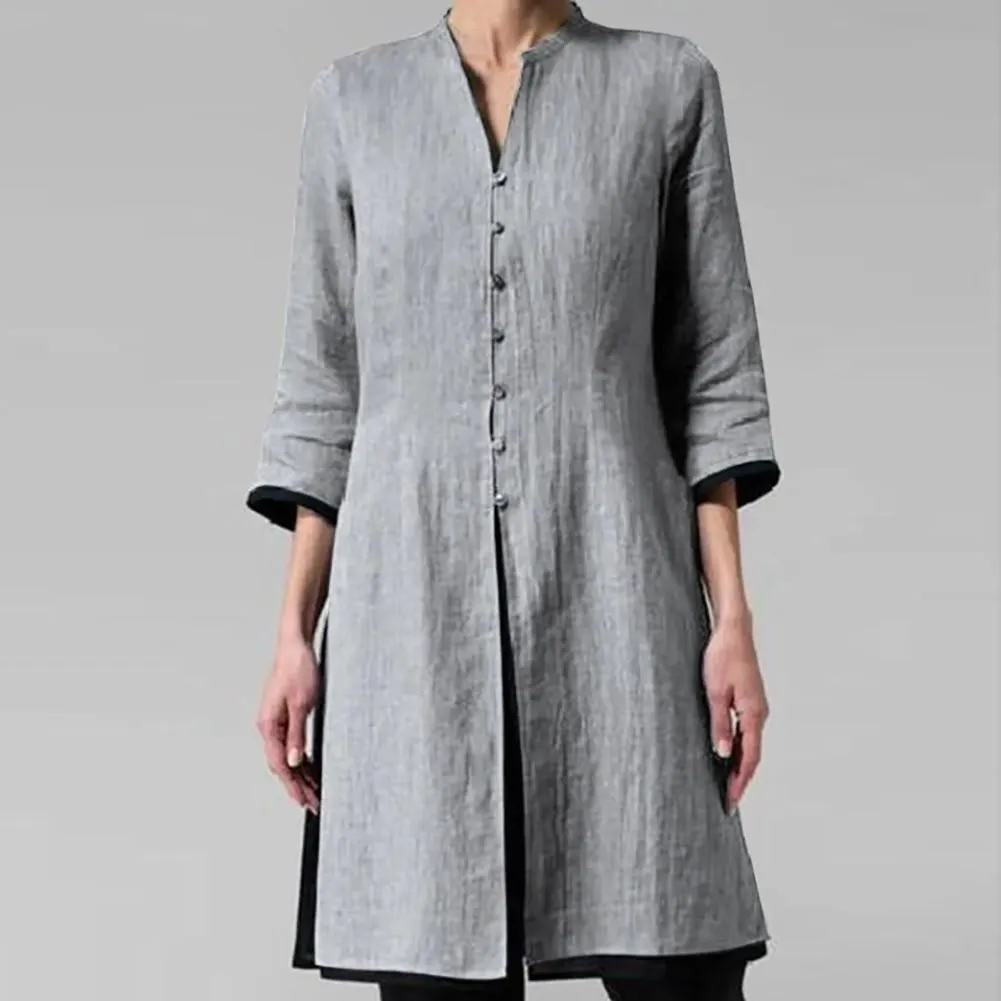 Long Fashion Women Shirt Women Vintage 3/4 Sleeve Single-breasted Irregular Hem Tunic Top Long Shirt Blouse Shirt Summer Top 4XL