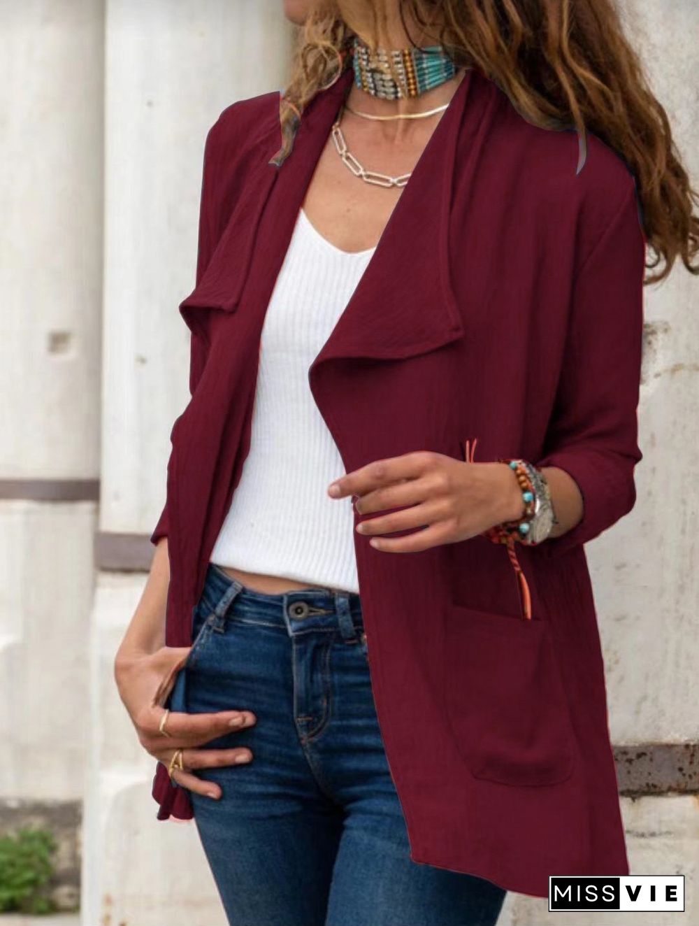 Plain Pocket Leisure Outerwear