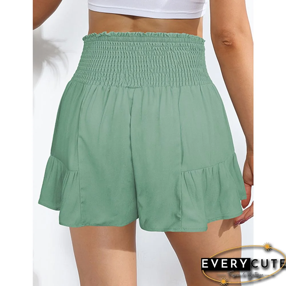 Light Green Ruffle Hem Tie Waist Wide Leg Culotte