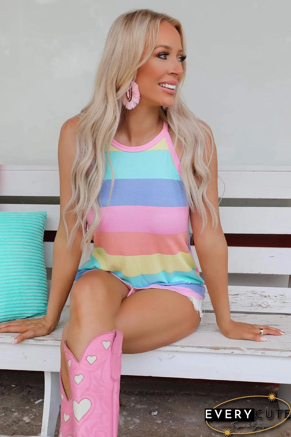 Multicolor Colorblock Knit Tank Top