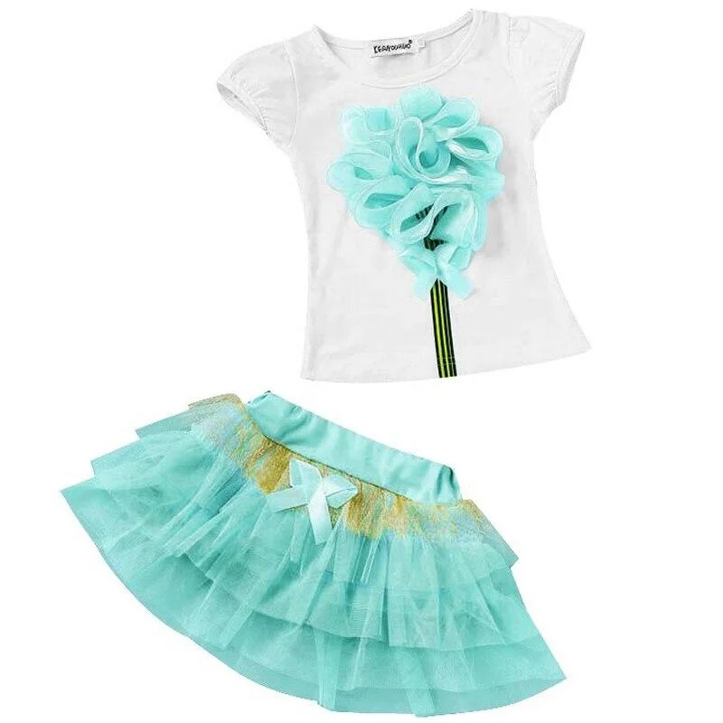 Summer Toddler Girls Cute Sets Costumes For Kids T-Shirt Tutu Skirt 2pcs Sport Suit Children Clothing Outfit 3 4 5 6 7 8 Year