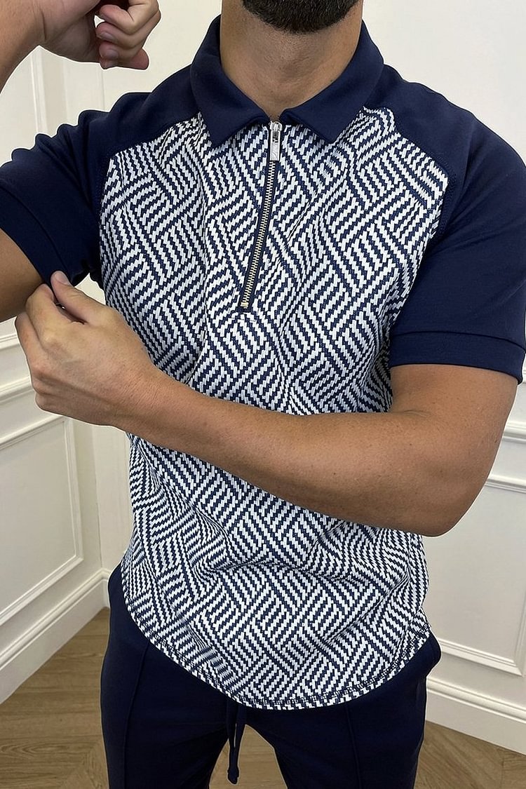 Jacquard Color Block Short-sleeved Polo Shirt