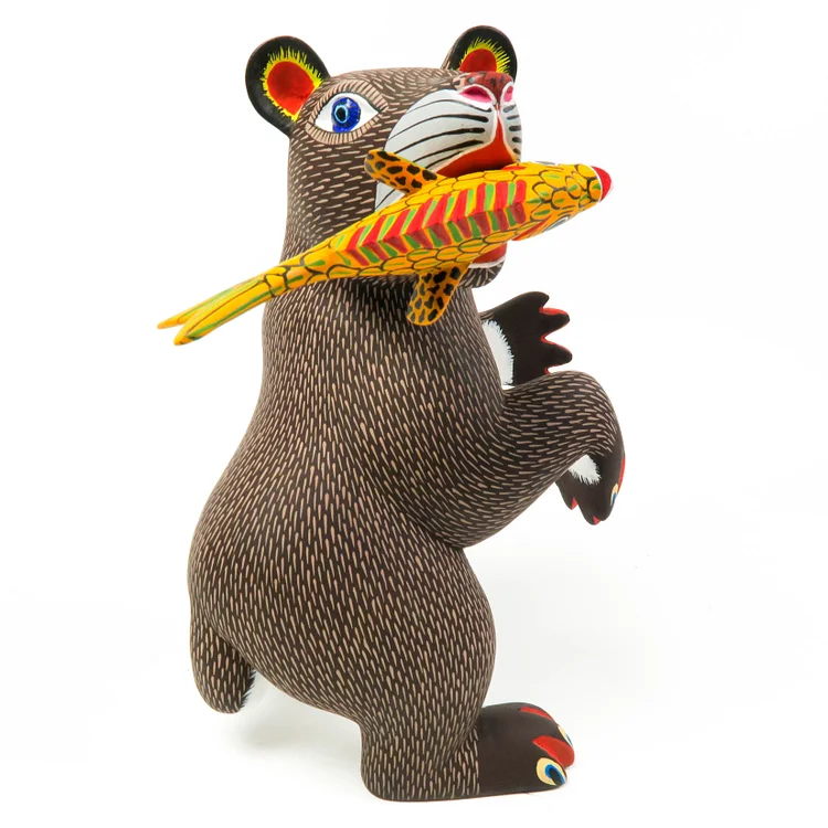 Bear With Fish - Oaxacan Alebrije Wood Carving