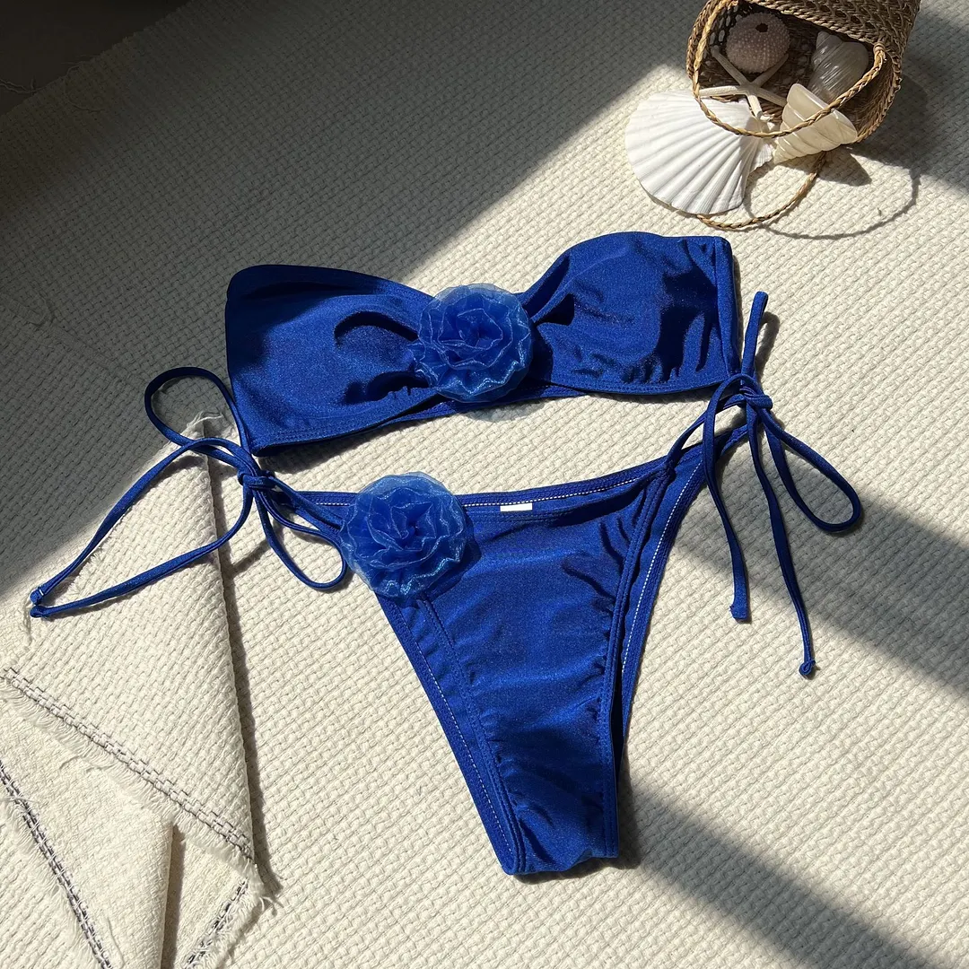 Churchf 2024 New Solid Color Light Flower Braided Swimsuit Bikini