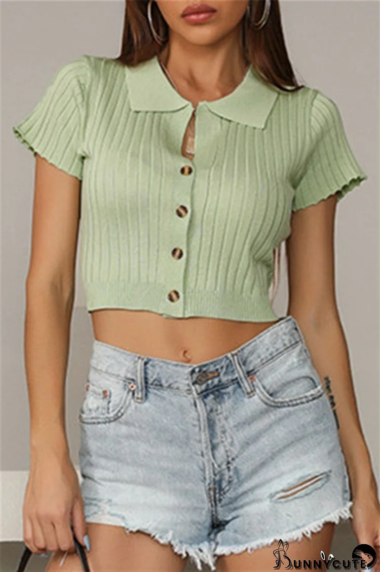 Green Fashion Casual Solid Basic Turndown Collar T-Shirts