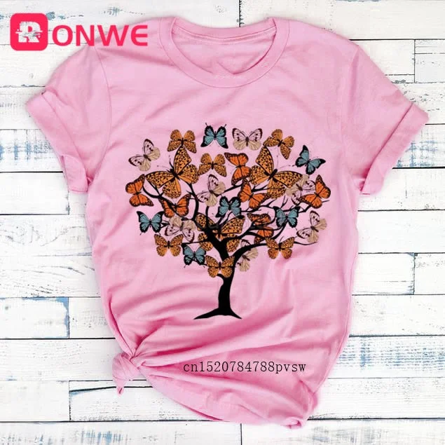 3D Butterfly Tree Print Women T-shirt Summer Casual 90s Harajuku Funny Tshirt Female Soft Short Sleeve Tops,Drop Shipping