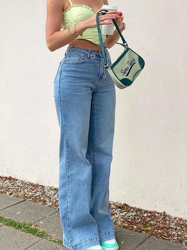 High waist denim blue jeans