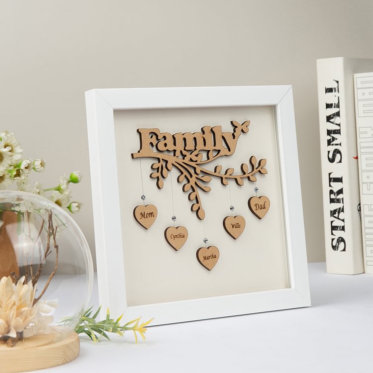 6 Names Personalised Family Tree Wood Frame Engraved on the "Hearts"