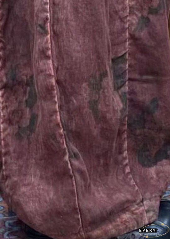 Diy Brick Red Pockets Print Patchwork Linen Lantern Pants Summer