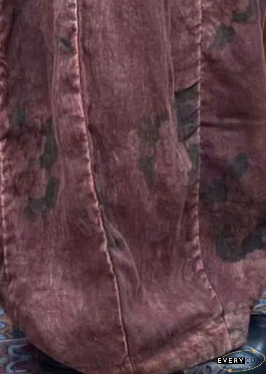 Diy Brick Red Pockets Print Patchwork Linen Lantern Pants Summer