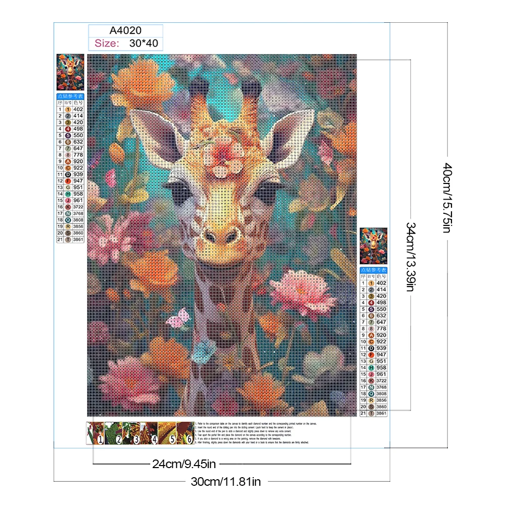 Diamond Painting - Full Round Drill - Flower Giraffe(Canvas|30*40cm)