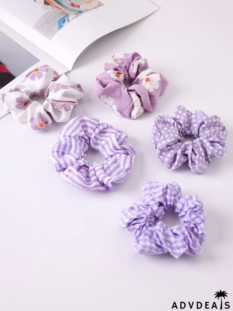 5pcs Floral Print Scrunchie