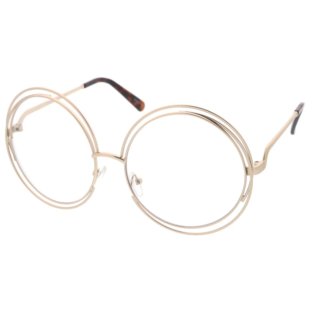 Women's Oversize Wire Frame Clear Lens Round Eyeglasses 62mm