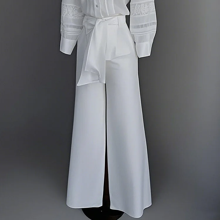 Ursime Solid Lace-Up High Waist Wide Leg Pants