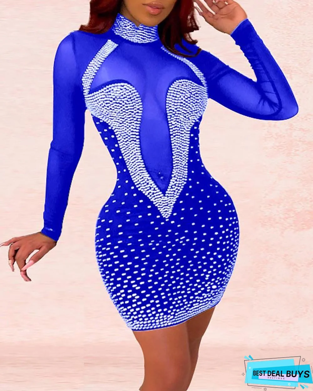 See Through Hot Stamping Bodycon Dress