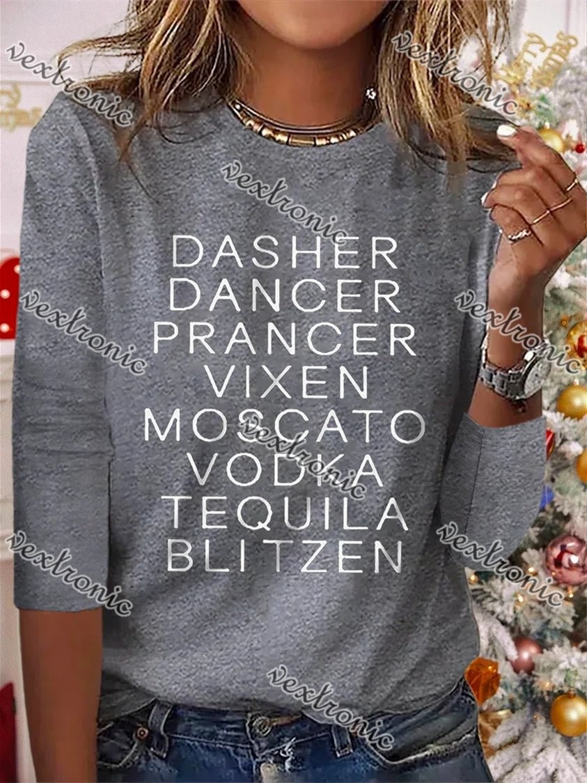 Women's Christmas Long Sleeve Scoop Neck Graphic Printed Top