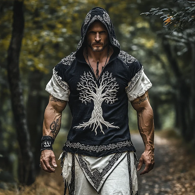 Men's Vintage Viking Tree Of Life Hooded T-shirt