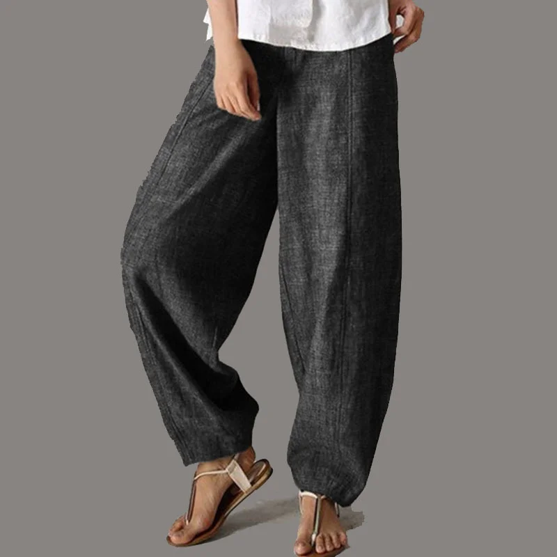 Solid color high waist loose linen casual pants