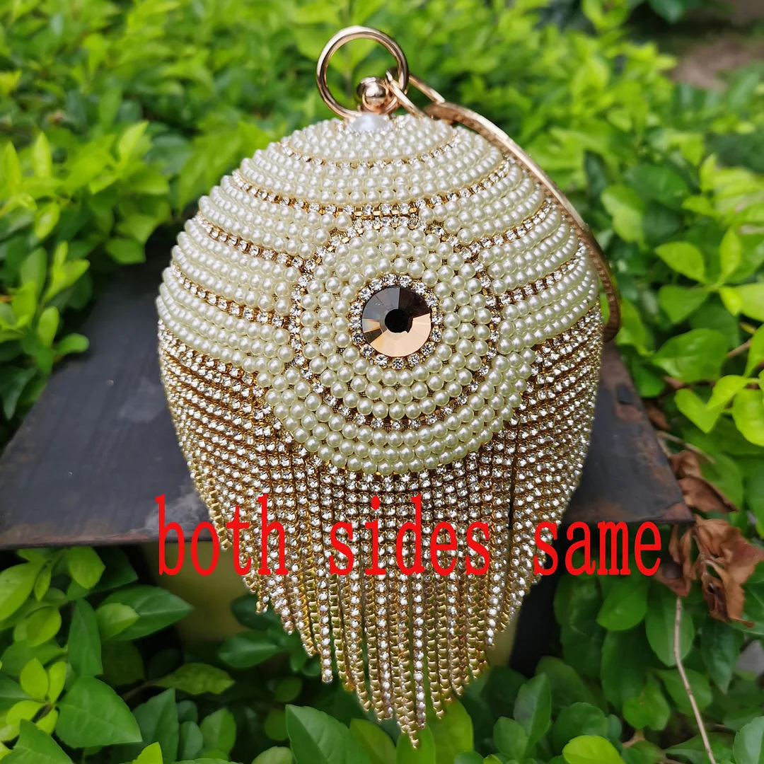 Bowling Design Pearl Clutch Bag circular ring Wristlets Bag Women Party Evening Bag Crystal tassels Ball Female wallet XQ-15