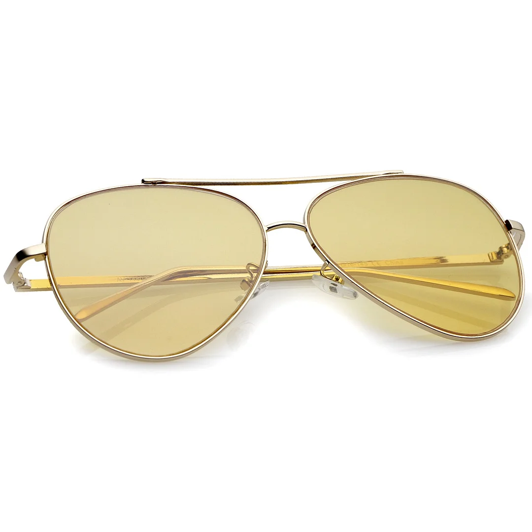 Retro Metal Frame Double Nose Bridge Color Flat Lens Aviator glasses 60mm