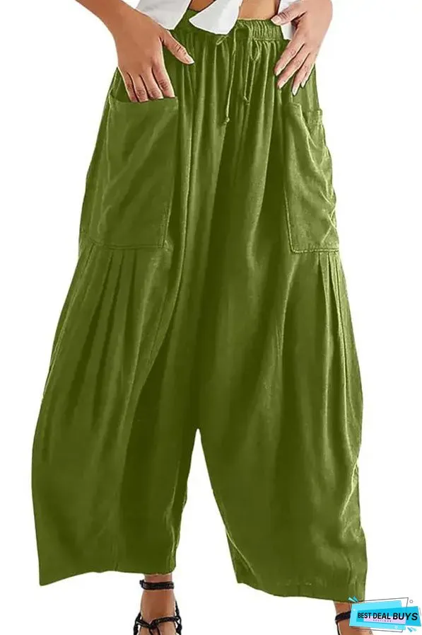 Cotton And Linen High-waist Pleated Wide Leg Casual Trousers