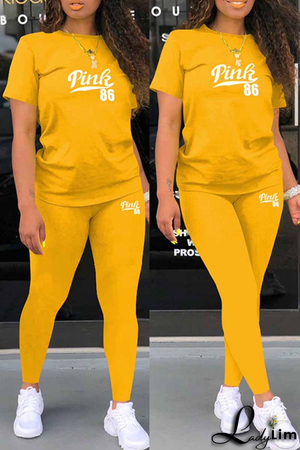 Grey Casual Print Letter O Neck Short Sleeve Two Pieces