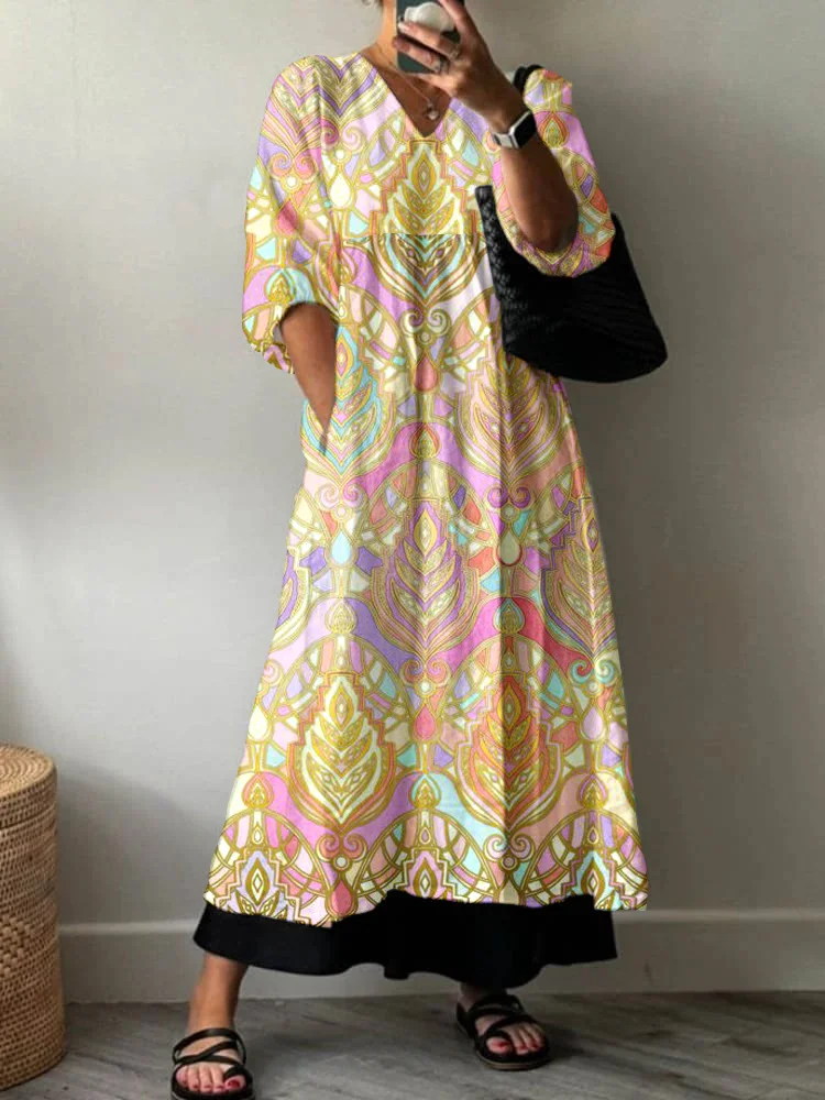 Women's Bohemian Pattern Holiday Floral Pattern Cotton Dress