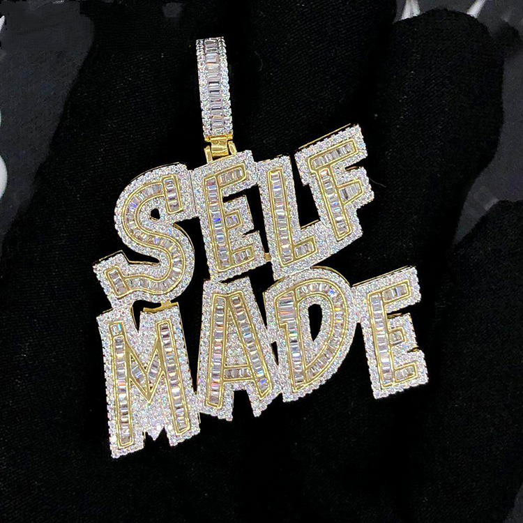 Iced Out Bling Self Made Pendant Baguette Hiphop Necklace