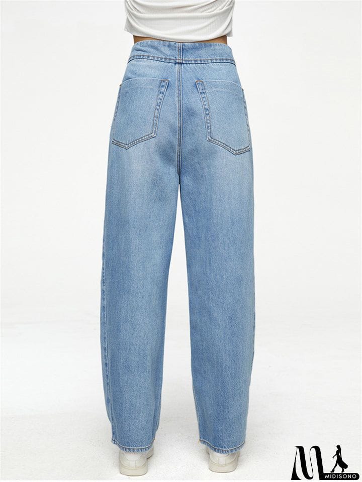 MidiSono - Youth Campus Style Extra Loose Straight-Leg Light Blue Denim Jeans for Women