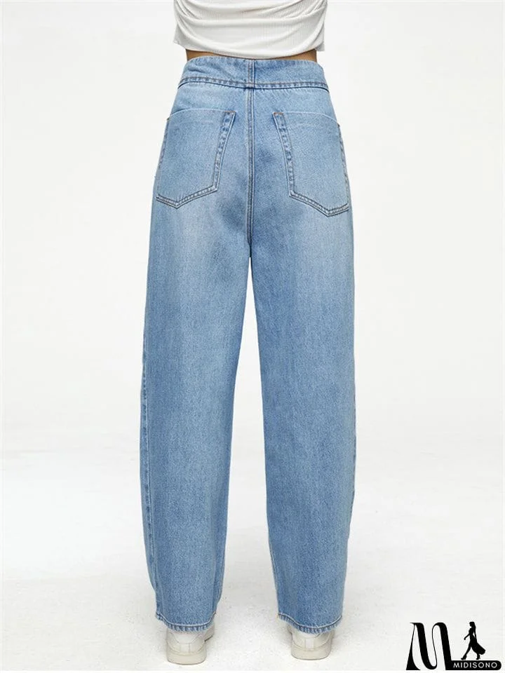 MidiSono - Youth Campus Style Extra Loose Straight-Leg Light Blue Denim Jeans for Women